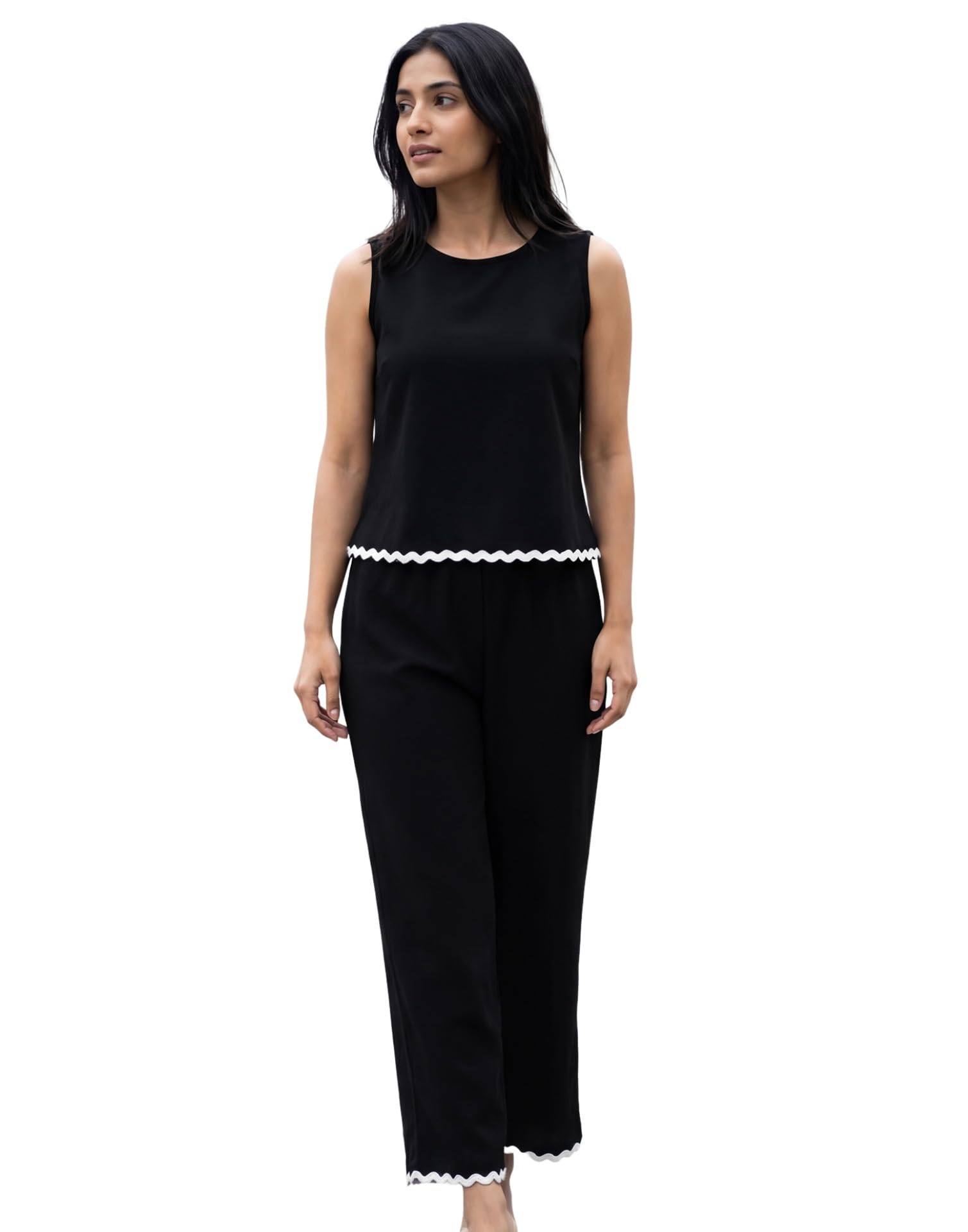 Women's Black Sleeveless Top and Trouser Pant, Co ord Set for Women Stylish-image-38