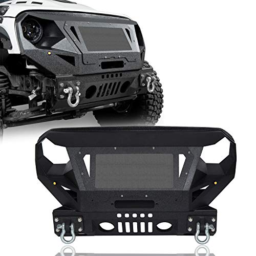 V8 GOD JK Wrangler Front Bumper w/ Steel Grille Guard & Winch Plate Mad Max Compatible with Jeep Wrangler JK & Wrangler Unlimited 2007-2018
