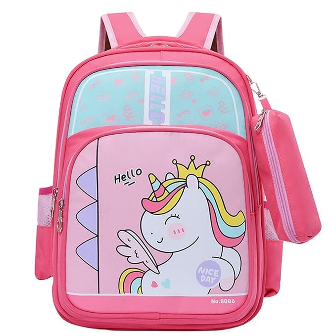 Latest Unicorn School Bag for Girls Baby Durable Water-Resistant Picnic Tutition Backpack Soft Shoulder Cute Printed Bags for Girl Kids 5-10 Years Old Birthday Deewali Gift Set-image-10