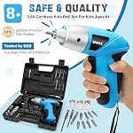 SHALL 47-Piece Ensemble de perceuses électriques sans fil pour enfants, tournevis électrique certifié de sécurité W / tournevis Perceuses, socket, arbre flexible, étui, DIY Trousse d'outils de construction pour l'âge des enfants 8+