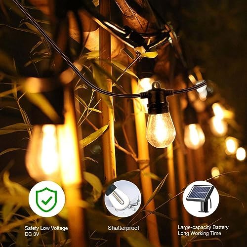SUNTHIN Outdoor Solar String Lights, 48FT Solar Patio Lights 15+1pcs S14 LED Bulbs, USB Rechargeable, IP65 Waterproof & Shatterproof Solar Festoon Lights for Yard, Porch, Garden,Party, Camping