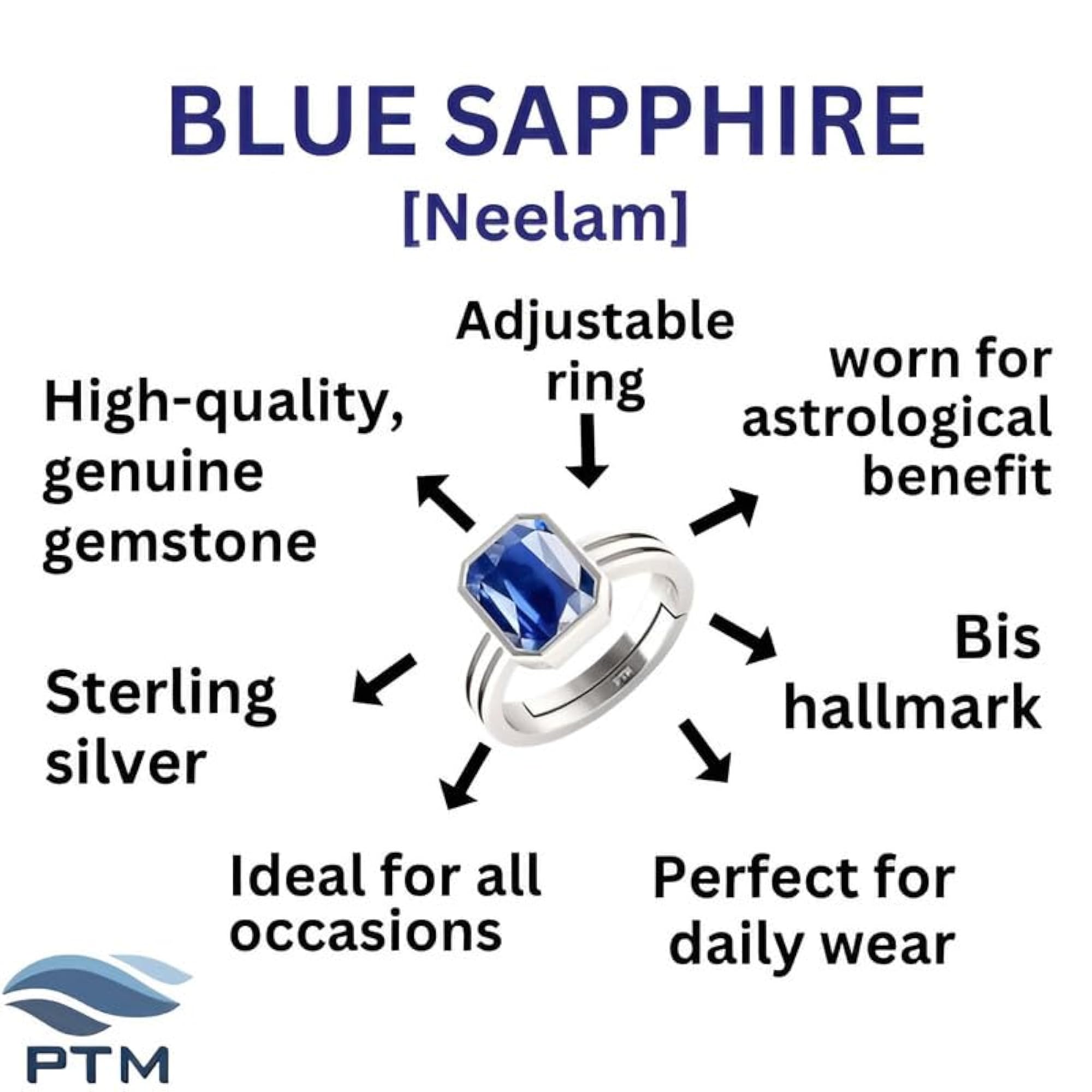 Natural Blue Sapphire Sterling Silver Adjustable Ring, 4 Carat