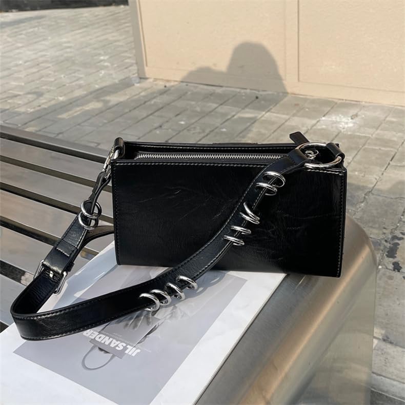 Sac à main vintage en cuir synthétique texturé avec fermoir moraillon - 5