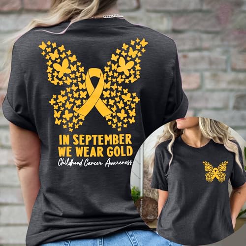 Childhood Cancer Awareness Shirt Woman in September We Wear Gold Tshirt Pediatric Cancer Shirts Cancer Support Gift Tee4