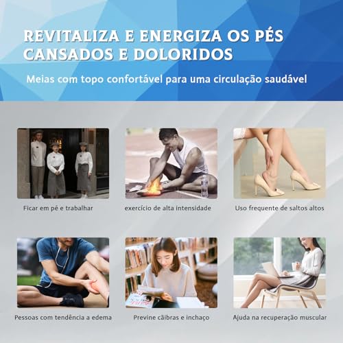 Meia de longo Estimula Circulação Corrida Ciclismo Varizes Alívio,M,3 pares misto(Preto+Branco+Cinza