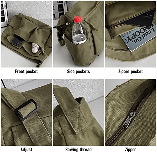 Image of LassZone Canvas Messenger Bag Large Crossbody Bag Hobo Shoulder Handbags Multi Pocket Denim Tote Bag for Women or Men