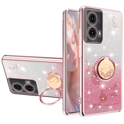 Coque Motorola G85 5G cadeau idéal fille motif floral avec anneau intégré rose