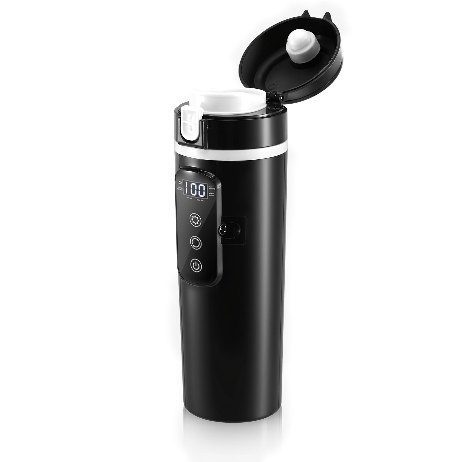 Bollitore elettrico per auto 24V/12V, tazza termica da viaggio da 500ml con display LCD della temperatura – Tazza elettrica per tè/caffè a prova di perdite per auto e camion, riscaldamento rapido fino