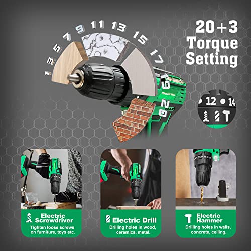 Tegatok Cordless Drill, Power Drill Set With Charger And 2 X 2.0Ah Li-Ion Batteries, Brushless Drill With 400 In-Lbs Torque, 2 Variable Speeds And Safety Lock #TOP2