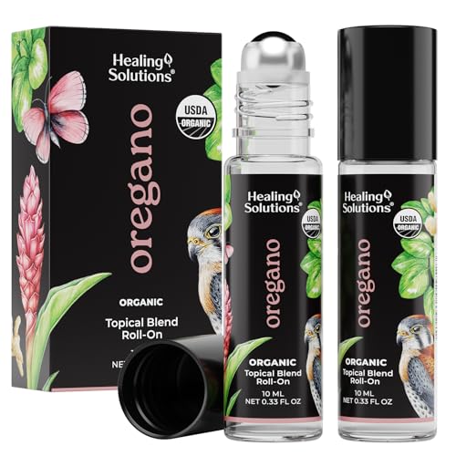Organic Oregano Roll On Essential Oil Rollerball (2 Pack - USDA Certified Organic) Pre-diluted with Glass Roller Ball for Aromatherapy, Kids, Children, Adults Topical Skin Application - 10ml Bottle