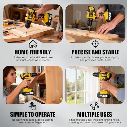 Cordless Drill Set 70PCS, Power Drill Cordless with Battery and Charger, 3/8" Keyless Chuck Electric Drill Tool Kit for Home Repair and DIY Projects, 2 Batteries by Muylux - Image 4