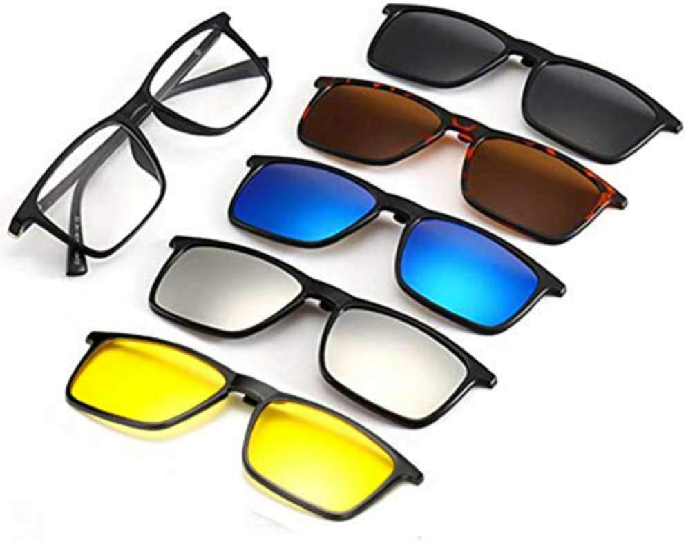 IEieie TR90 5Pcs Magnetic Clip on Sunglasses Over Glasses for Night Driving 5Pcs Polarized Clip-on Sunglasses Plastic Frame