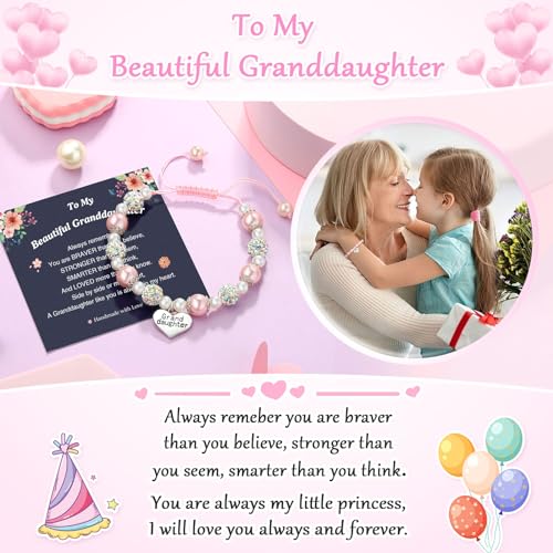 UNGENT THEM Pink Pearl and Rhinestone Bracelet for Granddaughter Daughter Niece Big Sister Birthday Christmas Easter Gifts4