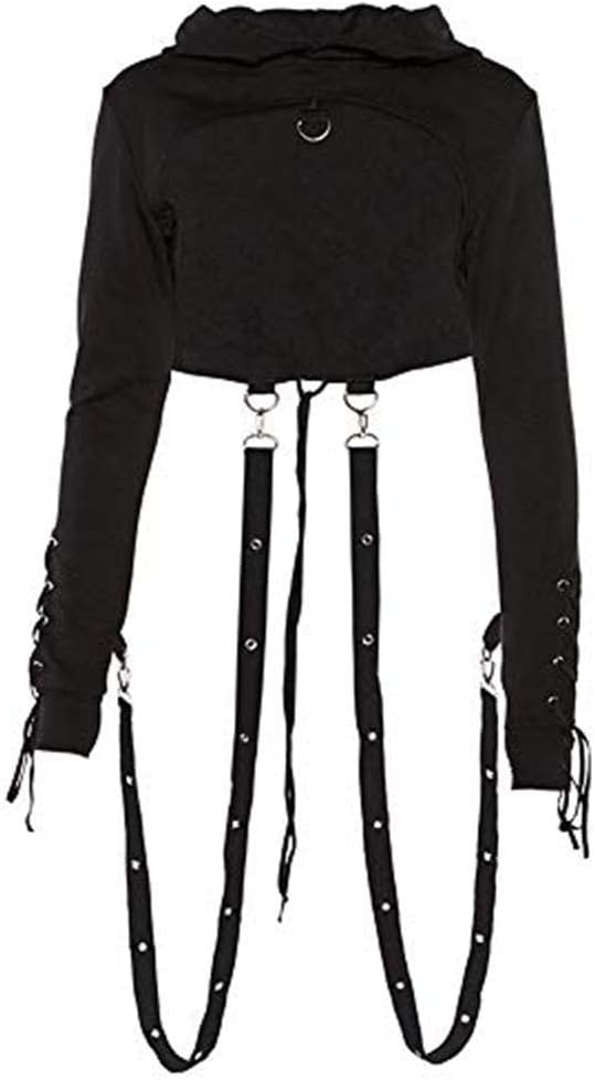 Women Gothic Hoodie Sexy Sweatshirt, Punk Rock Hollowed Back Long Sleeve Hooded Pullover Halloween Party Coat (Black, Medium)