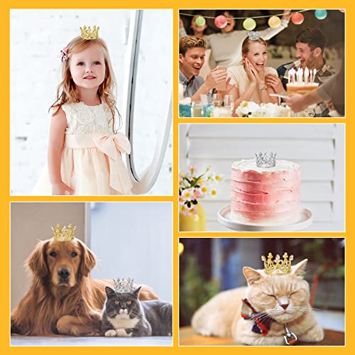 2Pcs Pet Birthday Party Crown For Small Dog With Adjustable Strap Hat Rhinestone Faux Pearl Crown For Birthday Party, Adoption Celebration Or Gotcha Day Photos(Silver&Gold) #TOP3