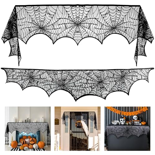 Wzone 50 x 200 cm Halloween teia de aranha decoração, morcego preto renda teia de aranha, decoração assustadora para porta, carnaval, Halloween, festa assustadora