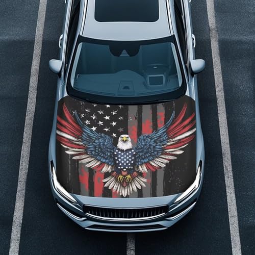 Image of Eagle Car Hood Cover Auto Hood Decoration and Protection American Flag Car Bonnet Cover Waterproof All-Season Protection Automotive Accessories for Sedans SUVs Cars