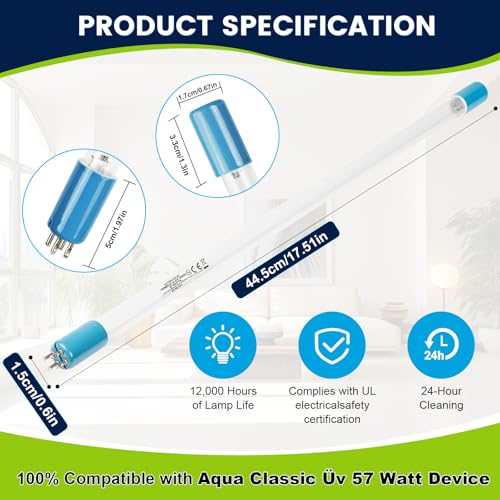 Image of YUBEYI 57 Watt Replacement Uν Lamp for Aqua Classic Device, A20057 Uν Replacement Bulb 100% Compatible with Aqua 57W System, Lamp Life 18,000h, T5F Base (1 Pack)