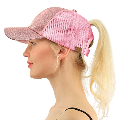 C.C Ponytail Messy Buns Trucker Ponycaps Plain Baseball Visor Cap Dad Hat Glitter Pink