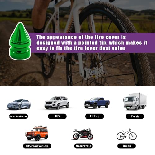 Image of 5 PCS Car Tire Valve Caps, Spike Aluminum Tire Wheel Valve Stem Covers, Corrosion Resistant Auto Rim Dust Caps, Universal Stem Cover for Car, SUV, Truck, Bike, Motorcycle (Green)
