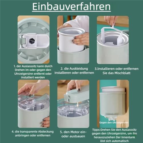 Softeismaschine, 1000ml, DIY, Tragbarkeit, Einfache Handhabunge, Vollautomatisch, Eismaschine FüR Zuhause, Macht Eiscreme, Italienische Eiscreme, Gefrorenen Joghurt, Milchshakes, Smoothies – Bild 6