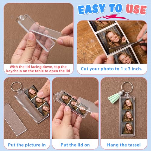 Image of Henoyso 36 Sets 3.3x1.3 Inch Acrylic Photo Frame 2026 Back to School Customizable Keychain with Tassels Back to School Teacher Gift Picture Insert Blank Clear Picture Holder for DIY