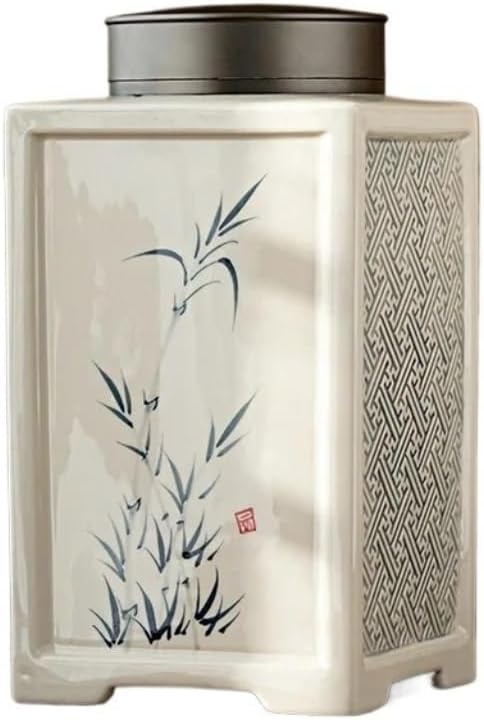 SONGCHAO Sugar Jar Retro Hand-Painted Landscape Painting Ceramic Loose Tea Storage Jar Household Large Sealed Jar Tea Set Container Tea Canister (Color : B, Size : L 24X12.6CM)