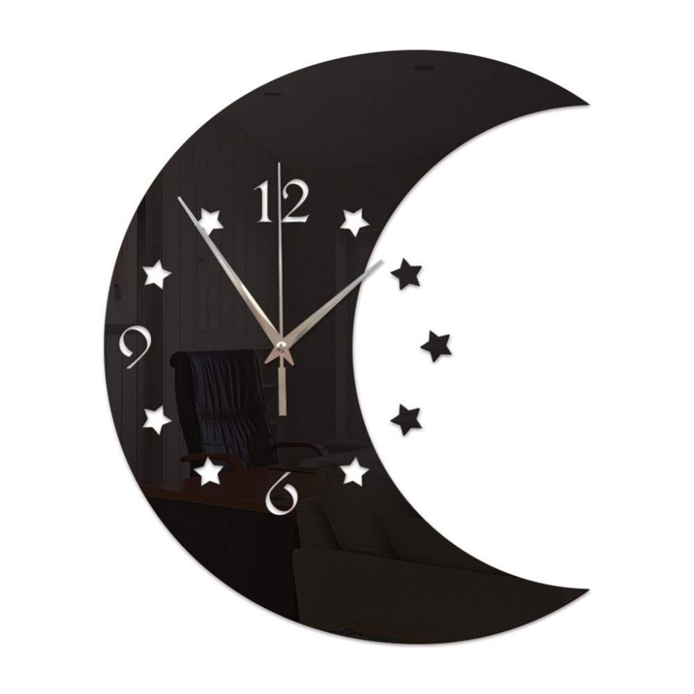 FIDMEK Wall Clock 3D Creative Crescent Shape Acrylic Mirror Wall Clock Home Decor Wall Clock Fashion Watches Needle Home Decoration