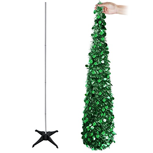 AerWo 1.5m (5ft) Árboles de navidad plegables de la malla, lentejuela regordeta Pop Up Artificial árbol de Navidad para la decoración de Navidad Decoración casera (verde)