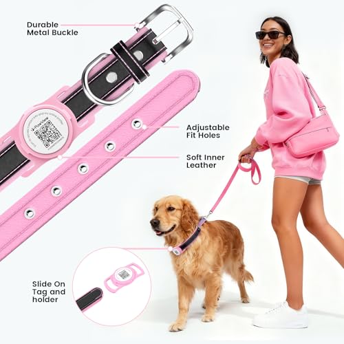 Collier en cuir avec support AirTag taille M pour chien de 35-51 cm - 4