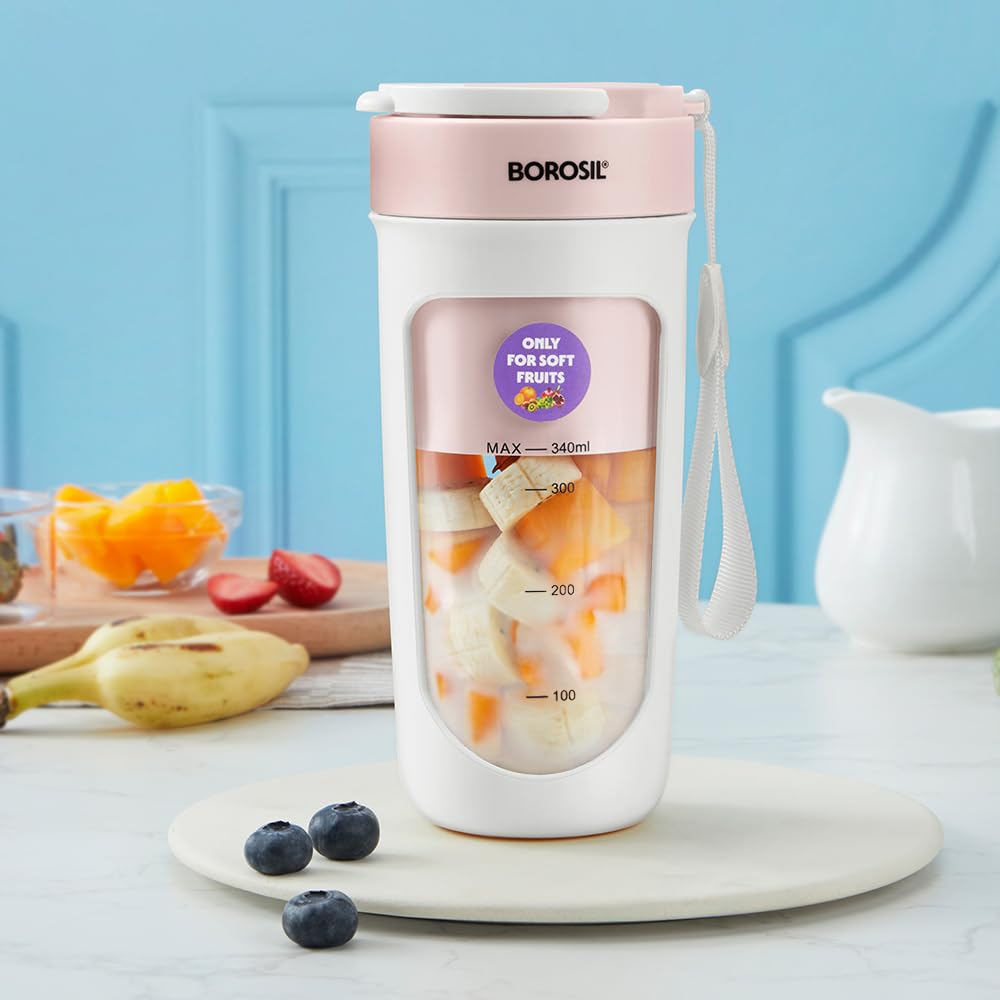 Borosil NutriSip Pink Portable Blender | 40W Low-Noise DC Motor | 300ml Unbreakable PC Jar | USB Rechargeable | Turbo 6 Blade Action | Smoothies, Shakes, Soft Fruit, Protein Mix | 1 Year Warranty-image-10