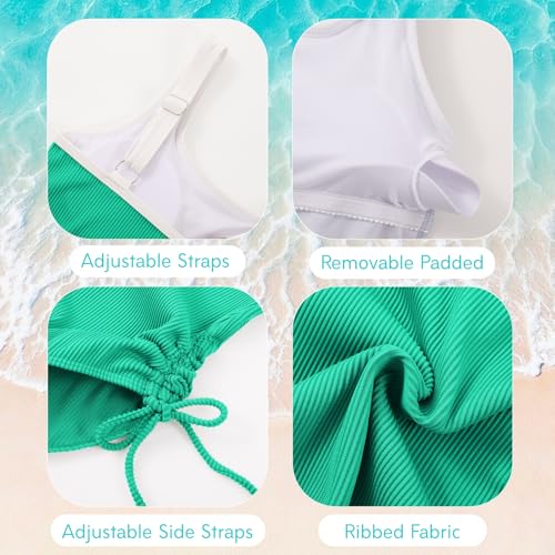 Image of Weixinbuy Girls Swimsuit Ribbed Bathing Suit for Girls Adjustable Strap Color Block Summer Beach One Piece Swimsuit