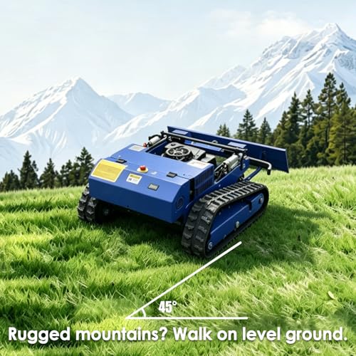 Image of Remote Control Lawn Mower with Snow Plow, Crawler Track All-Terrain Machine, Oil-Electric Hybrid Power for Extreme Slopes and Large Turf, Adjustable Cutting Height