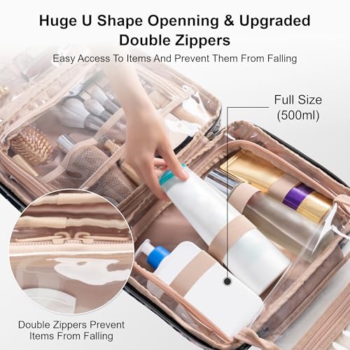 Everfun Travel Toiletry Bag with Hanging Hook and Leakproof Wet/Dry Compartments, Large Capacity Makeup Cosmetic Organizer for Women, 12x9x4.5 Inch, Pink — view 5
