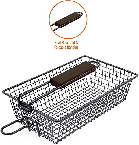 Yukon Glory Premium Grilling Basket, Designed Grill Vegetables, Seafood, Poultry and Meats, Unique Locking Mechanism to Easily Flip Food, Foldable Handle for Compact Storage - Thumbnail 3