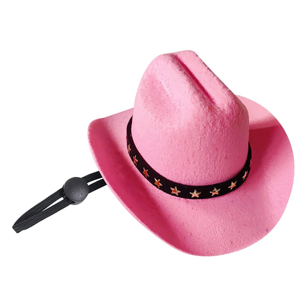 JIHUOO Small Pet Cowboy Hat Cat Cowgirl Hat Pet Cosplay Party Hat Dog Halloween Costume Cap Dog Western Costume Hat Pet Halloween Headwear with Adjustable Strap Pink