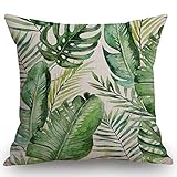 Swono Tropical Palm Leaves Throw Pillow Cover Green Tropical Palm & Fern Leaves Farmhouse Cushion...