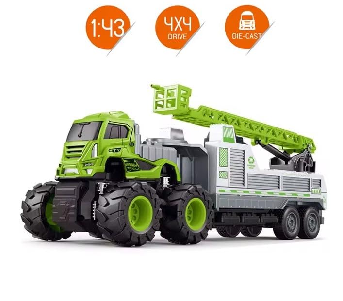 Image of Friction Powered City Sanitation Transport Truck Toy for Kids Boys Girls 1:43 4WD Die-Cast Alloy Garbage Truck Pull Back Vehicle Gift (Multicolor, Pack of 1)