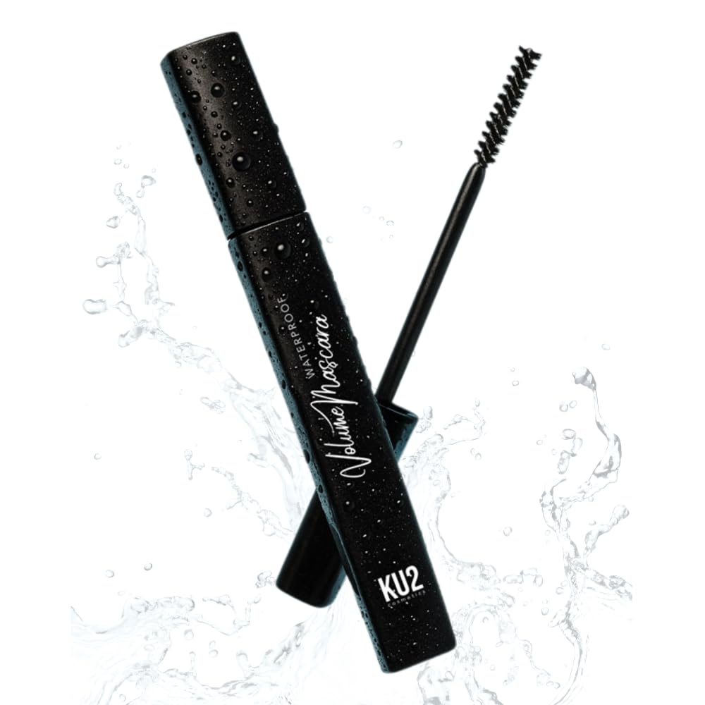 KU2 Cosmetics Mascara impermeable negra – Mascara de volumen para pestañas largas y densas, larga duración y nutritiva, 8 ml (negro resistente al agua)