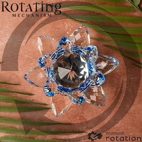 Image of FengShui Crystal Lotus Flower Showpiece & Paperweight | Vastu Decor for Home & Office | Desk Decoration | Feng Shui Items for Good Luck, Home Decor & Gifting | Blue (Medium-10.5 x 5.5 CM)