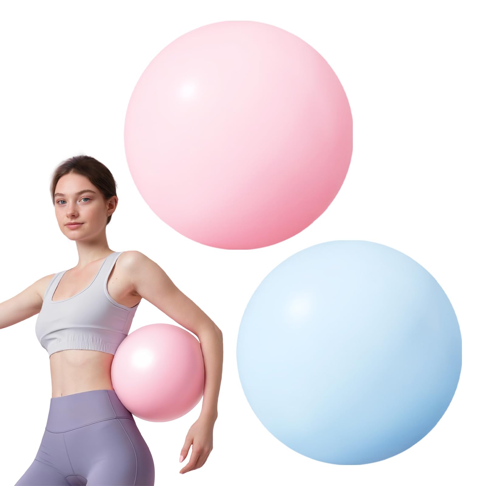 flintronic 2PCS Mini Pilates Ball, 25cm / 9.4 Inch, Small Anti Burst Exercise Ball for Yoga, Pilates, Balance, Physical Therapy, Stretching and Core Fitness, Pink+Blue