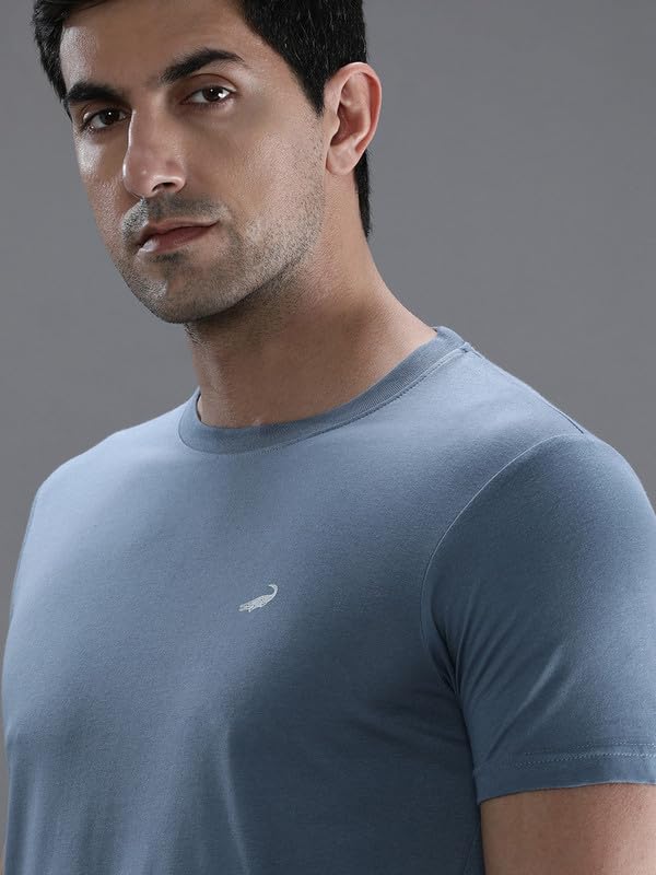 Image of CROCODILE Men Solid Sport Fit T Shirt | Round Neck | Short Sleeve | Regular Length | Basic Casual Pull On Topwear Grey Melange