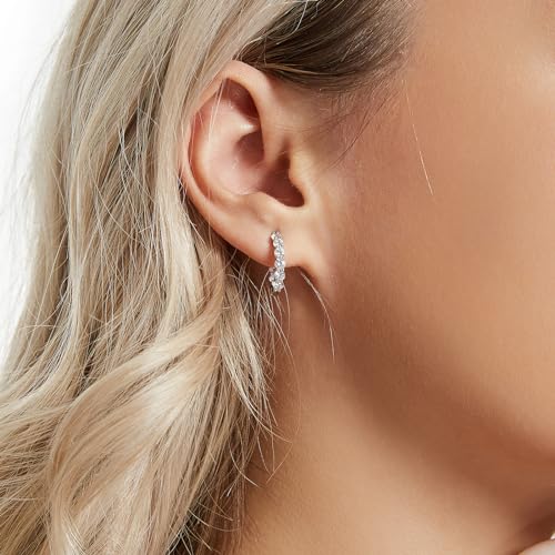 925 Sterling Silver Huggie Earrings for Women, Small Hoop Earrings with High-Carbon Diamond, Hypoallergenic Lightweight Jewelry for Daily Wear4