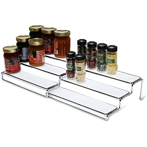 DecoBros 3 Tier Expandable Cabinet Spice Rack Step Shelf Organizer (12.5~25 Inch), Chrome Cover