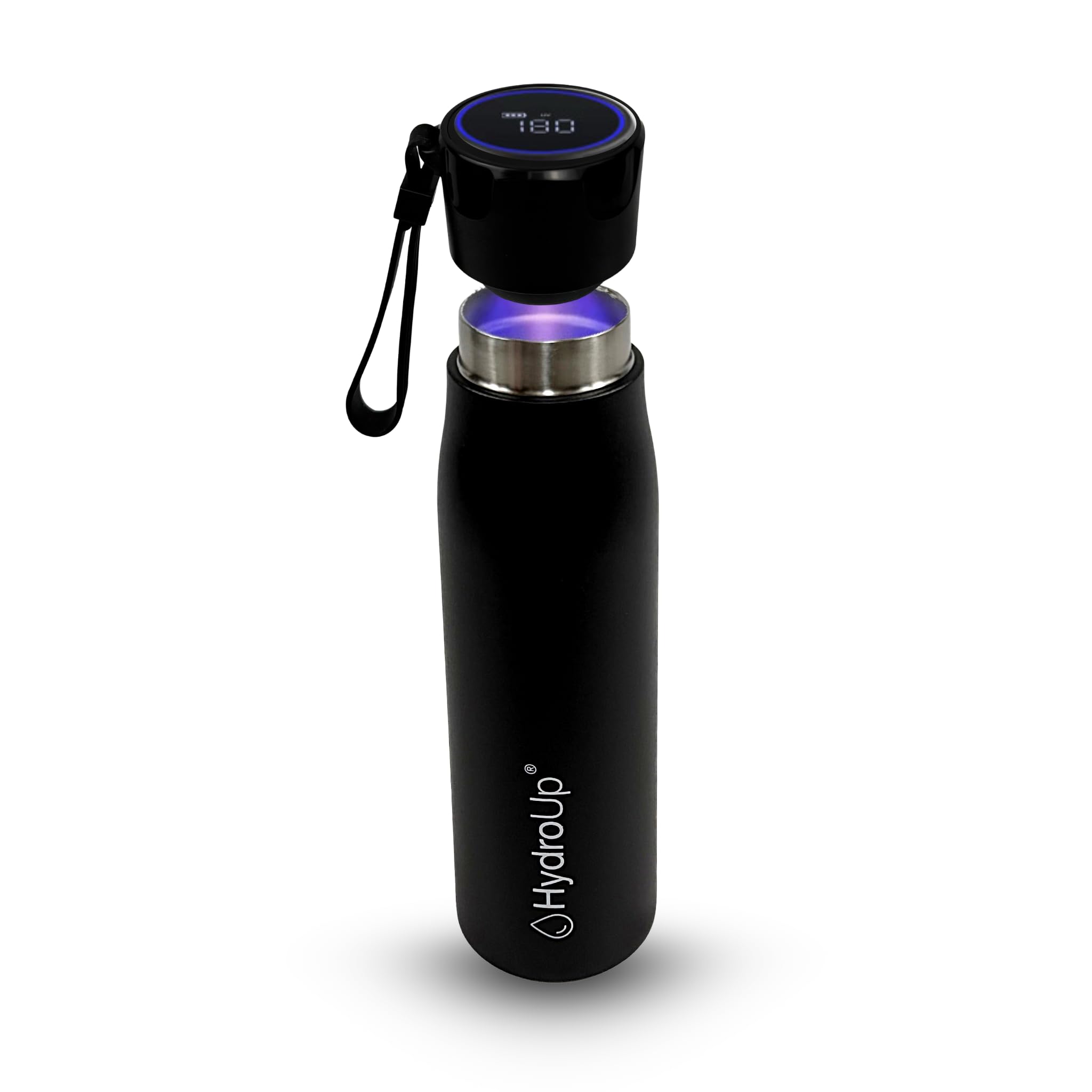 Botella autolimpiante con tapa inteligente para pantalla de temperatura y recordatorio de bebidas, de acero inoxidable de alta calidad (negro, 500 ml)