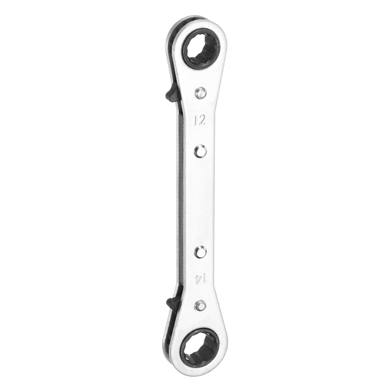 Chiave a cricchetto Reversibile a Doppia estremità 12 mm x 14 mm in Acciaio CR-V, Rotazione a 180 Gradi, metrica, Doppia Testa, 12 Punte, 24 Denti, Regolabile, Grigia