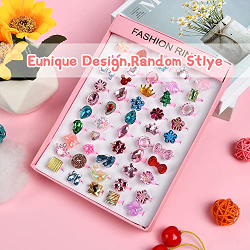OSDUE Girl Rings, 50PCS Little Girl Jewel Rings in Box, Adjustable Ring Set for Girls No duplication - Image 2
