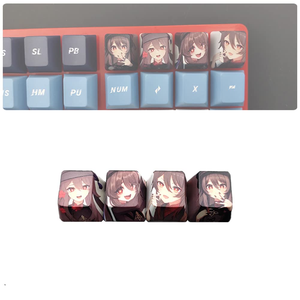 Genshin Impact Keycaps Hutao 4-Keys Crosshair R4 Keycap Cartoon Anime Hutao Keyboard Keycaps -