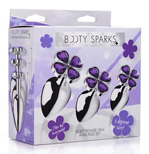 Plug anal argent fleur violette strass métallique pour stimulation intime