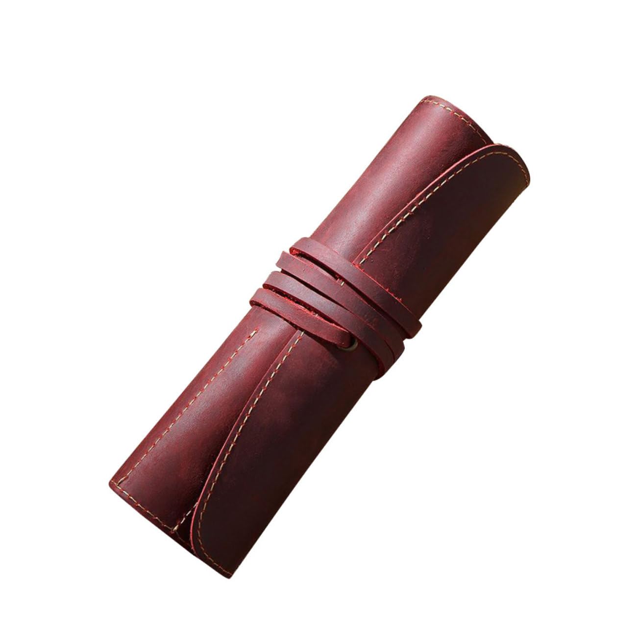Lurrose 3piezas Estuche De Cuero Retro para Bolígrafo y Lápiz Bolsa De Piel Hecha Mano Organizador De Escritorio Color Vino para Oficina y Estudio
